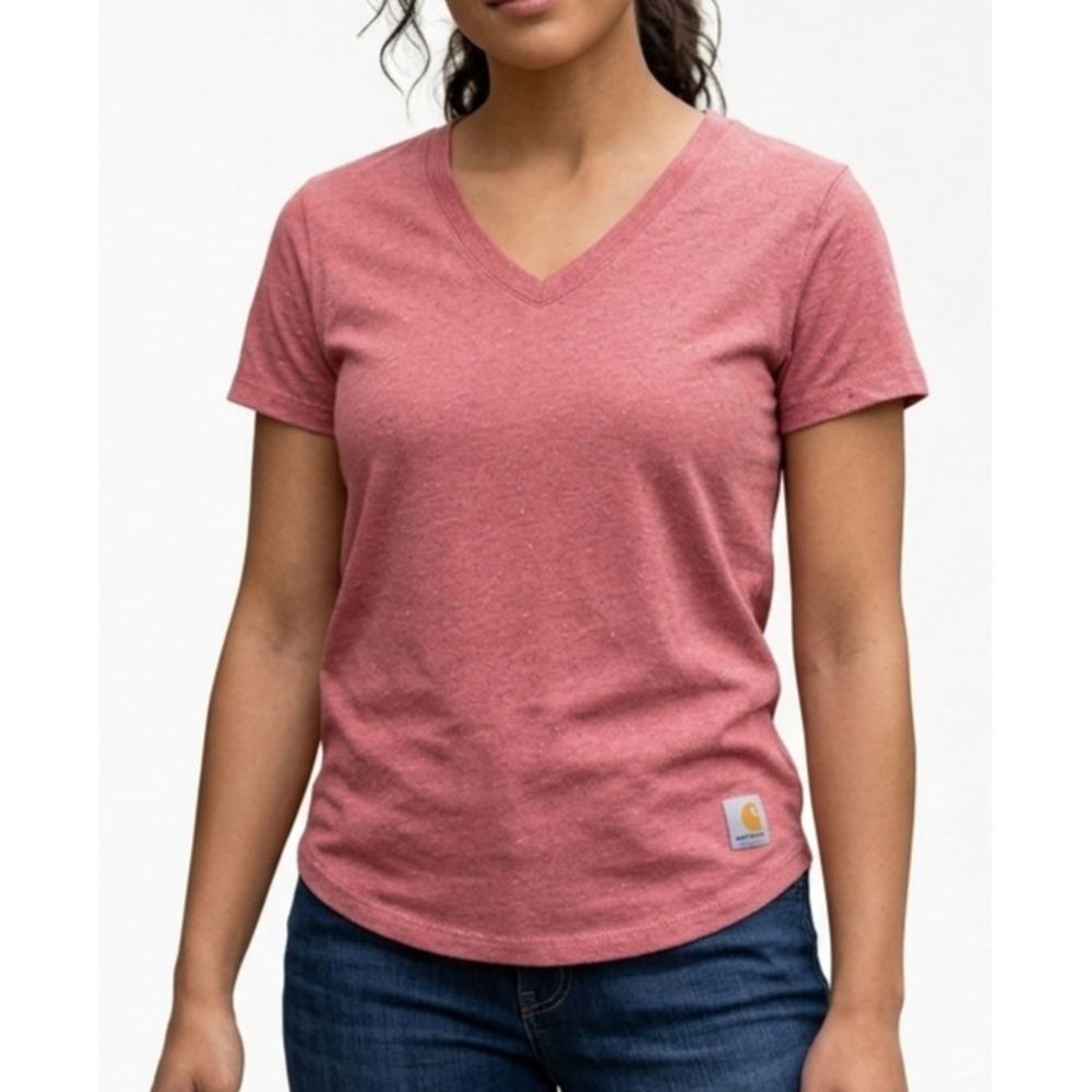 Carhartt T-Shirt Womens S Heather Red Knit Lockhart Relaxed Fit Lightweight Logo